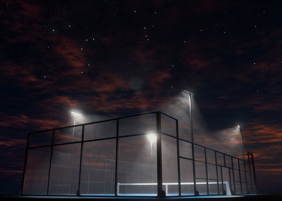 Padel court at night under floodlights